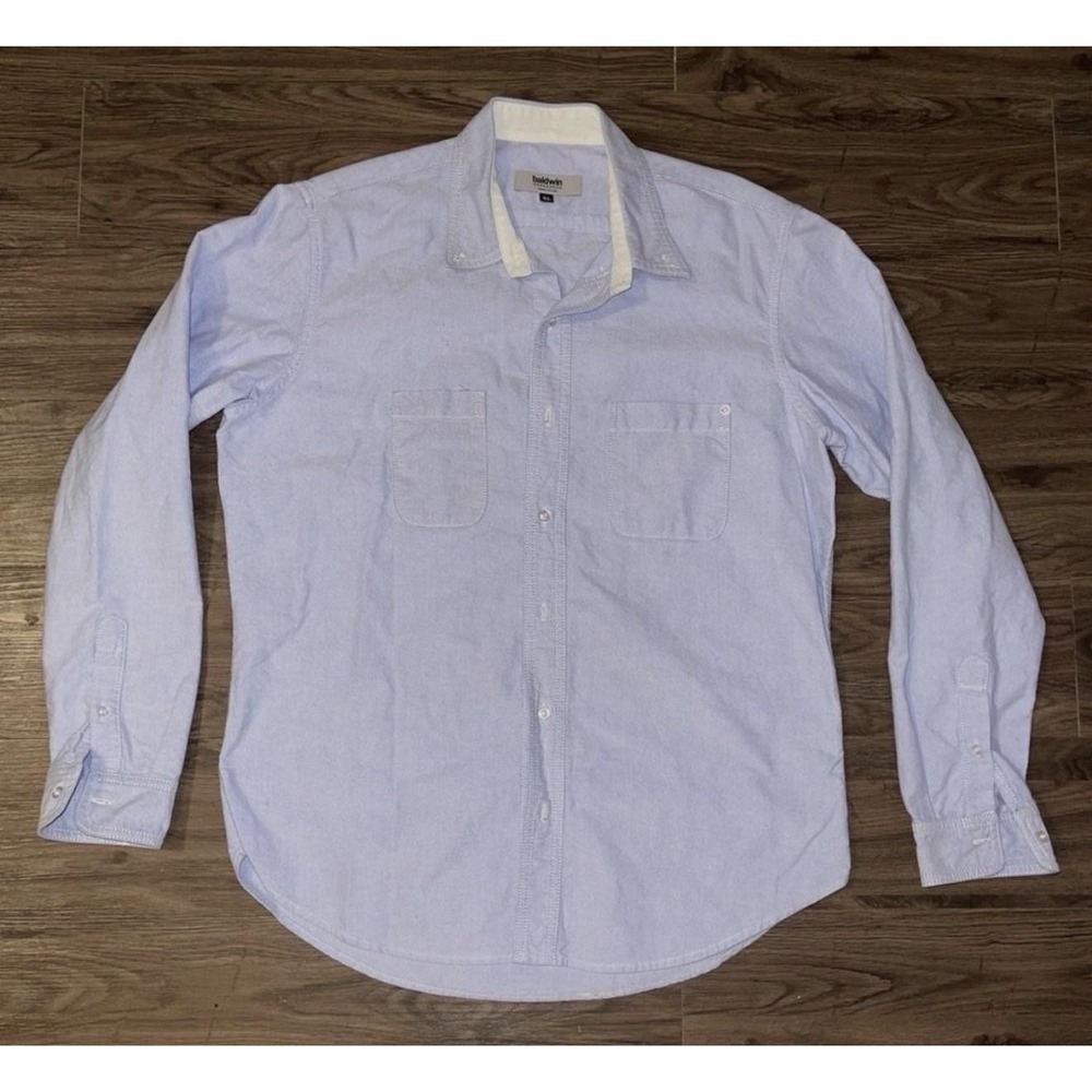 Baldwin Shirt Mens XL Blue Chambray Long Sleeve Button Up USA Casual